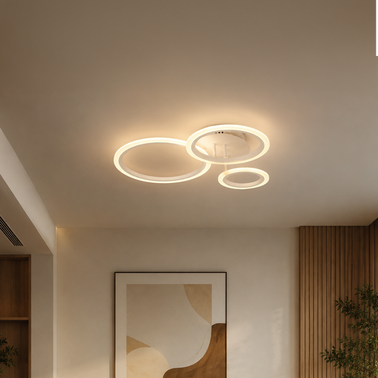 LED luster s diaľkovým ovládaním BETTY 40W, 3 kruhy, studené/teplé/neutrálne svetlo, stmievateľné, biela, kov a akryl