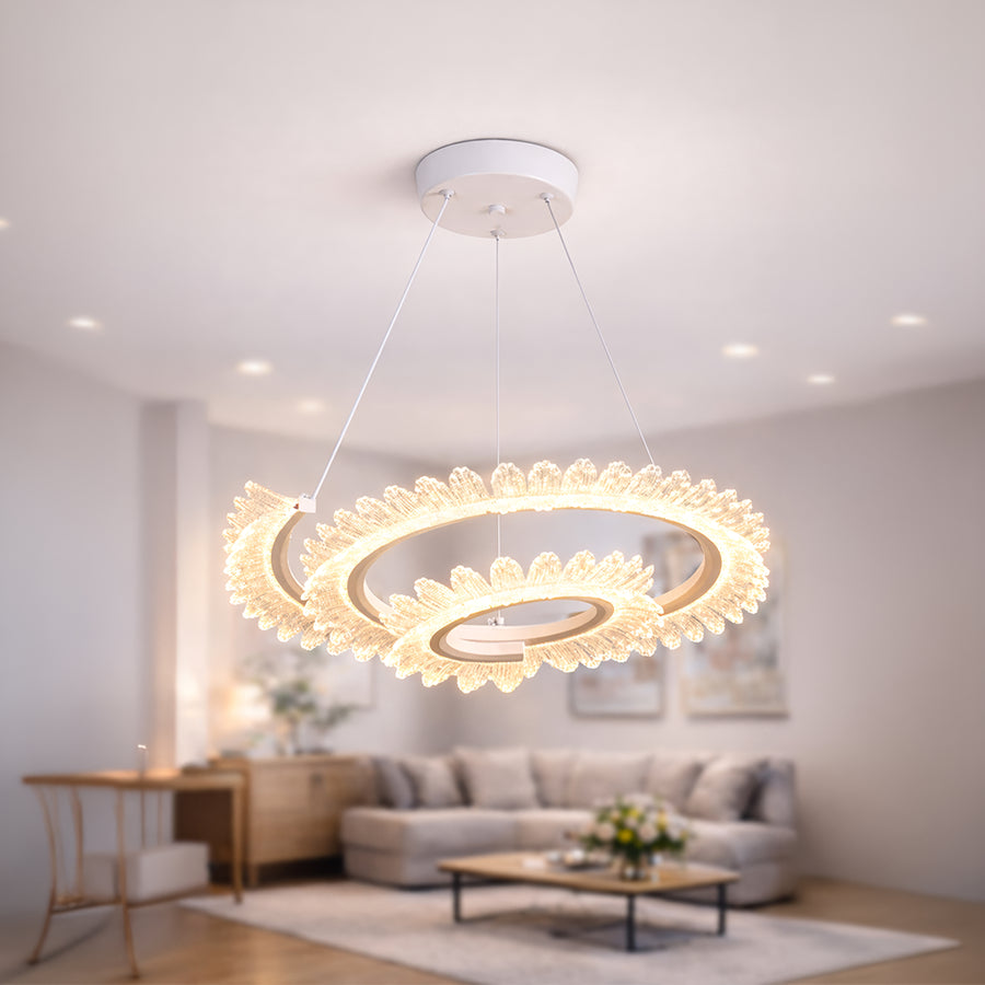 LED luster LT188WH, krištáľ a kov, 40W, stmievateľný, nastaviteľná výška, studené/teplé/neutrálne svetlo, luxusné osvetlenie