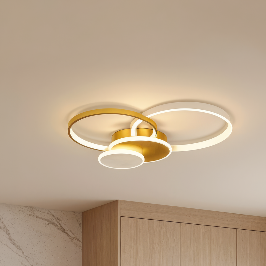 LED luster s diaľkovým ovládaním KILLIAN 80W, 4 kruhy, studené/teplé/neutrálne svetlo, stmievateľné, zlaté