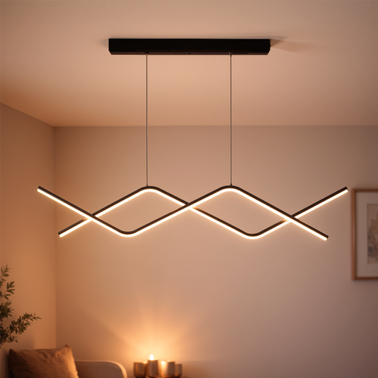 Závesný LED luster s diaľkovým ovládaním ZIGZAG 27W, studené/teplé/neutrálne svetlo, stmievateľné, čierne, výškovo nastaviteľné LED luster s diaľkovým ovládaním Predvolený názov Alessandro Design