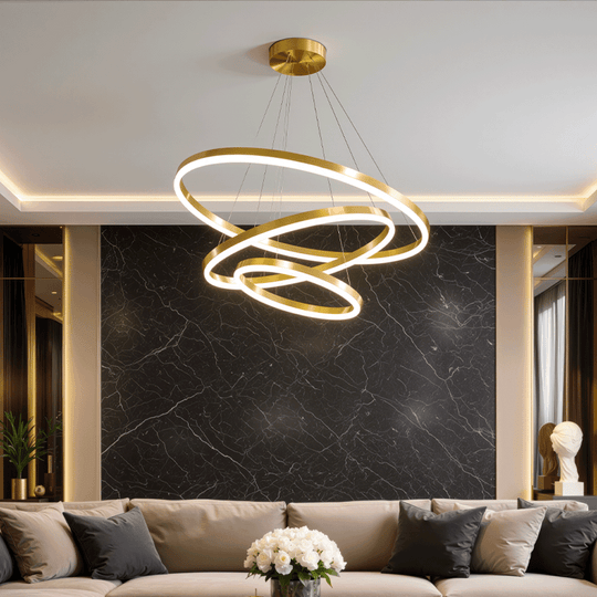 Lustra LED suspendata cu telecomanda ELIZABETH, 85W, 3 Cercuri, lumina Rece/Calda/Neutra, Dimabila, Auriu Lucios, Inaltime Reglabila Lustre LED cu Telecomanda Default Title Alessandro Design