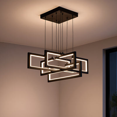 LED luster s diaľkovým ovládaním, Závesný 96W, 4 prvky, Studené/Teplé/Neutrálne svetlo, Stmievateľné, Nastaviteľná výška, Čierny