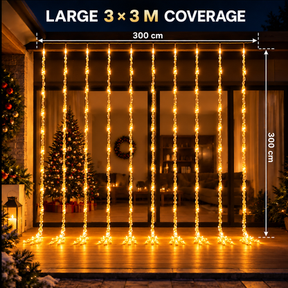 Vianočná inštalácia typu dážď, teplé svetlo, 300 x 300 cm, 320 LED