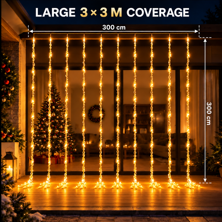 Vianočná inštalácia typu dážď, teplé svetlo, 300 x 300 cm, 320 LED