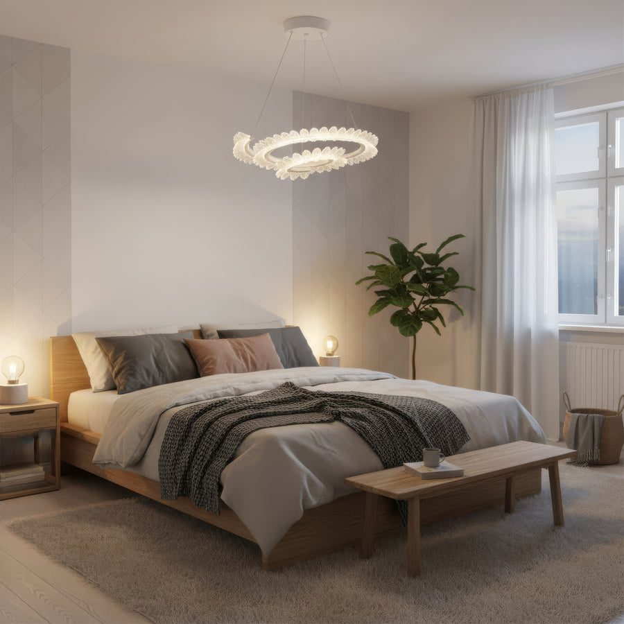 LED luster LT188WH, krištáľ a kov, 40W, stmievateľný, nastaviteľná výška, studené/teplé/neutrálne svetlo, luxusné osvetlenie
