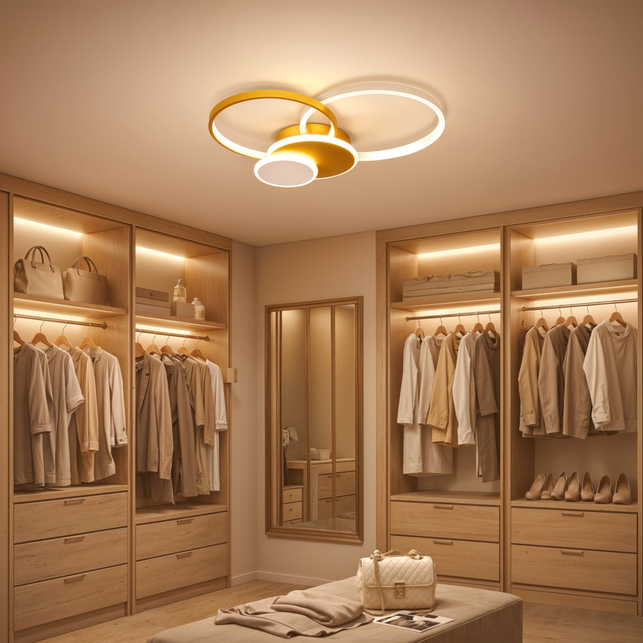 LED luster s diaľkovým ovládaním KILLIAN 80W, 4 kruhy, studené/teplé/neutrálne svetlo, stmievateľné, zlaté