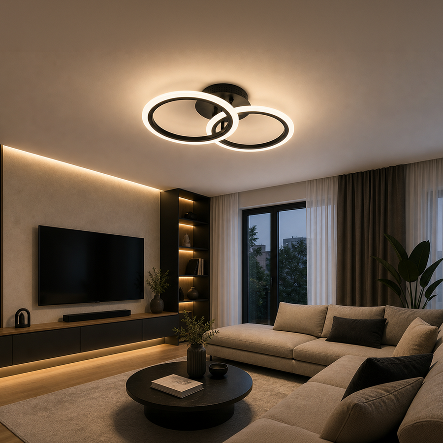 LED luster s diaľkovým ovládaním BETTY 27W, 2 kruhy, studené/teplé/neutrálne svetlo, stmievateľné, čierny