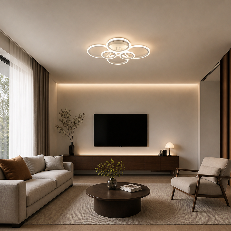 LED luster s diaľkovým ovládaním BETTY 82W, 6 kruhov, studené/teplé/neutrálne svetlo, stmievateľné, biela