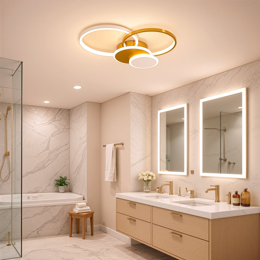 LED luster s diaľkovým ovládaním KILLIAN 80W, 4 kruhy, studené/teplé/neutrálne svetlo, stmievateľné, zlaté