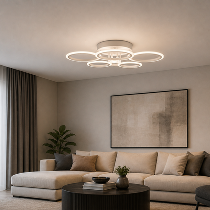 LED luster s diaľkovým ovládaním BETTY 82W, 6 kruhov, studené/teplé/neutrálne svetlo, stmievateľné, biela