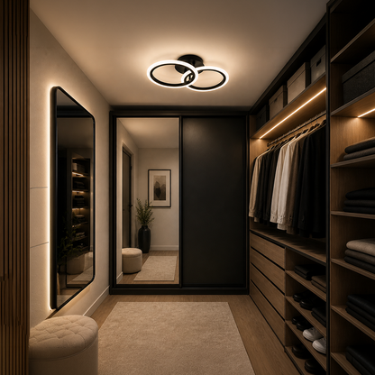 LED luster s diaľkovým ovládaním BETTY 27W, 2 kruhy, studené/teplé/neutrálne svetlo, stmievateľné, čierny