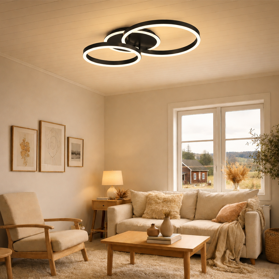 LED luster s diaľkovým ovládaním RINOVA 66W, 2 kruhy, studené/teplé/neutrálne svetlo, stmievateľné, čierny