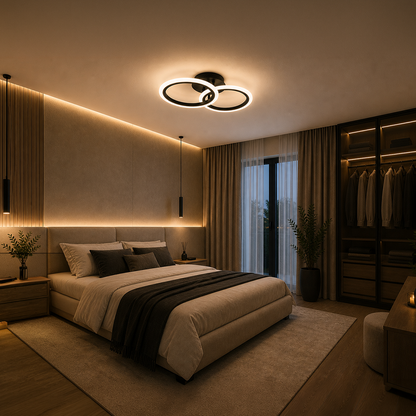 LED luster s diaľkovým ovládaním BETTY 27W, 2 kruhy, studené/teplé/neutrálne svetlo, stmievateľné, čierny