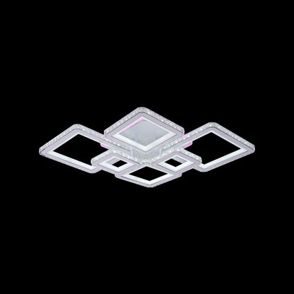 LED luster s diaľkovým ovládaním a kryštálom QUADRIS RGB 170W, 6 štvorcových, studené/teplé/neutrálne svetlo, stmievateľné, biely