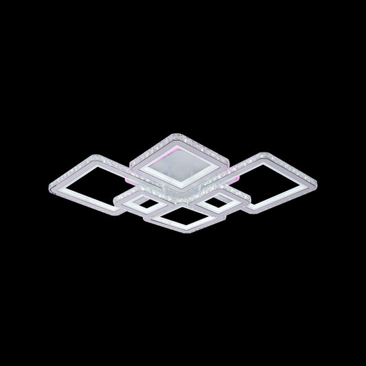 LED luster s diaľkovým ovládaním a kryštálom QUADRIS RGB 170W, 6 štvorcových, studené/teplé/neutrálne svetlo, stmievateľné, biely