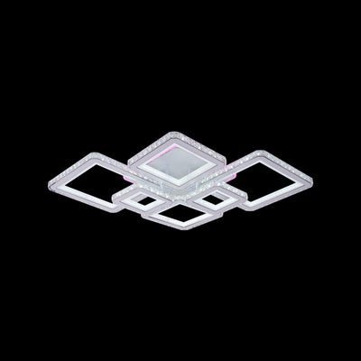 LED luster s diaľkovým ovládaním a kryštálom QUADRIS RGB 170W, 6 štvorcových, studené/teplé/neutrálne svetlo, stmievateľné, biely