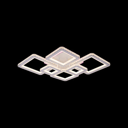 LED luster s diaľkovým ovládaním a kryštálom QUADRIS RGB 170W, 6 štvorcových, studené/teplé/neutrálne svetlo, stmievateľné, biely