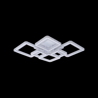 LED luster s diaľkovým ovládaním a kryštálom QUADRIS RGB 170W, 6 štvorcových, studené/teplé/neutrálne svetlo, stmievateľné, biely