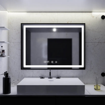 Zrkadlo LED obdĺžnik 80x60cm Verite Majeste noir Motion Glow Marcello Clock Defrition & Smoteble Therometer