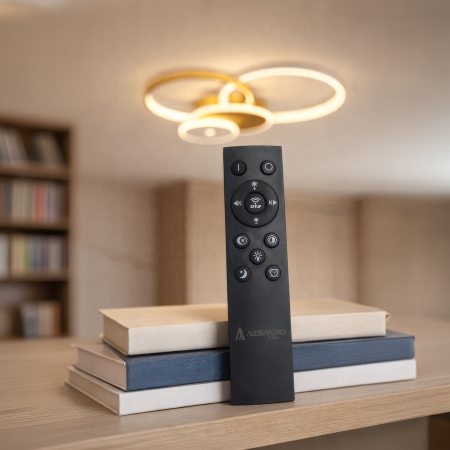 LED luster s diaľkovým ovládaním KILLIAN 80W, 4 kruhy, studené/teplé/neutrálne svetlo, stmievateľné, zlaté