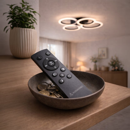 LED luster s diaľkovým ovládaním BETTY 44W, 4 kruhy, studené/teplé/neutrálne svetlo, stmievateľné, čierny