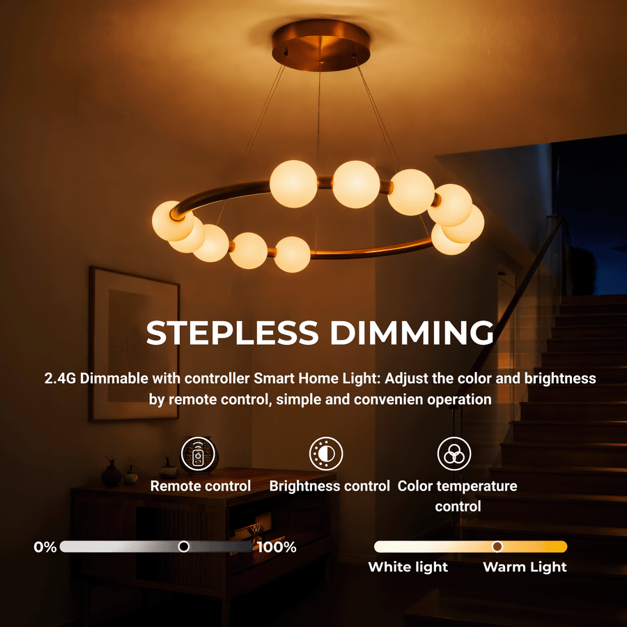 Nova 57W akrylový LED závesný luster s diaľkovým ovládaním, stmievateľný, 3000K/4000K/6000K, zlato, kov a akryl