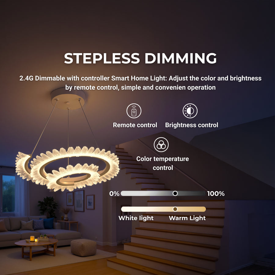 LED luster LT188WH, krištáľ a kov, 40W, stmievateľný, nastaviteľná výška, studené/teplé/neutrálne svetlo, luxusné osvetlenie