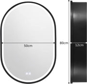 Oglinda LED cu Dulap, Ovala, 50x80cm, Dezaburire, Lumina Rece/Calda/Neutra, Rama Neagra, Spatiu de Depozitare