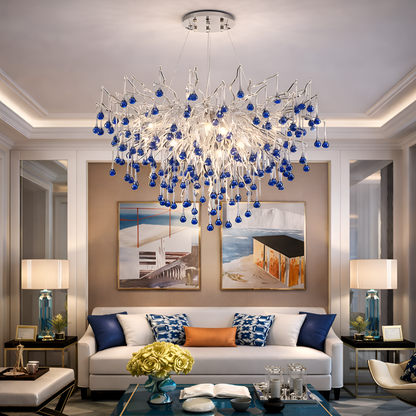 Krištáľový luster CC335/600CH, 7x G9, chrómové a modré kryštály, 60 cm, nastaviteľná výška