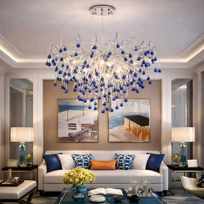 Krištáľový luster CC335/600CH, 7x G9, chrómové a modré kryštály, 60 cm, nastaviteľná výška