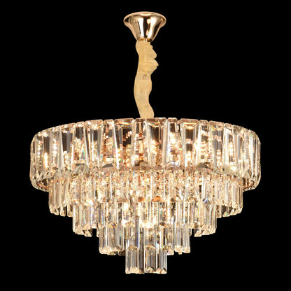 Candelabru Cristal VALMONT Eleganza 8xE14, D50 cm, Auriu, Inaltime Reglabila, Metal si Cristal