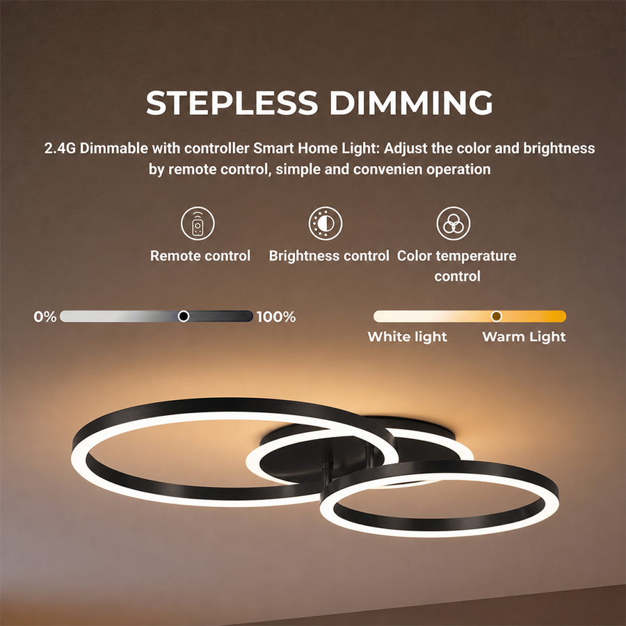 LED luster s diaľkovým ovládaním RINOVA 66W, 2 kruhy, studené/teplé/neutrálne svetlo, stmievateľné, čierny