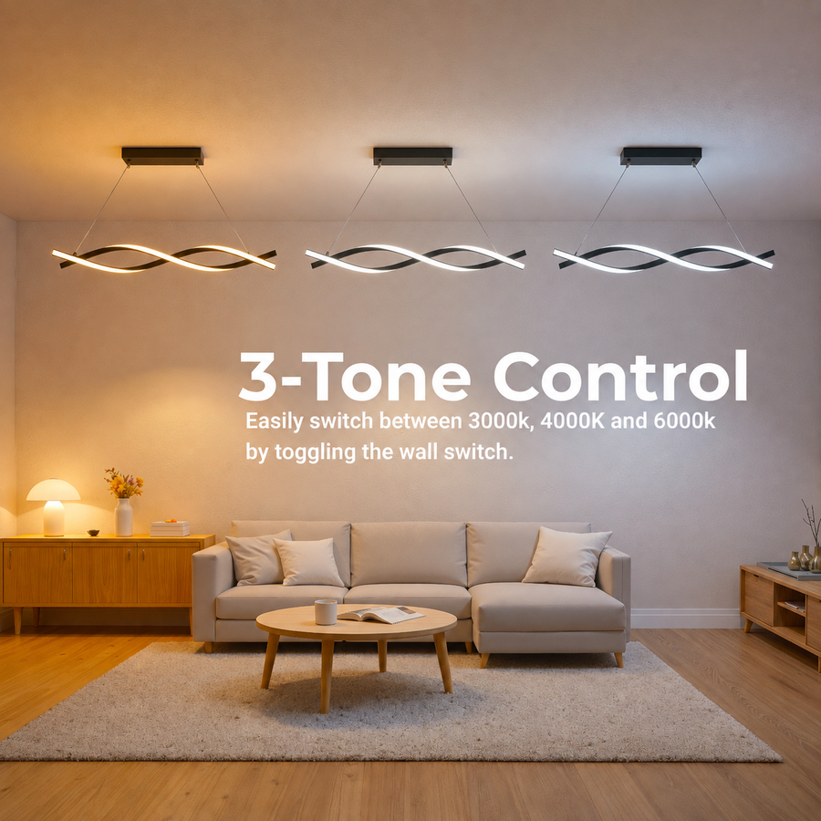 Závesný LED luster s diaľkovým ovládaním, FLUX, 27W, 116 cm, studené/teplé/neutrálne svetlo 3000K/4000K/6000K, stmievateľné, čierny, nastaviteľná výška, kov a silikón