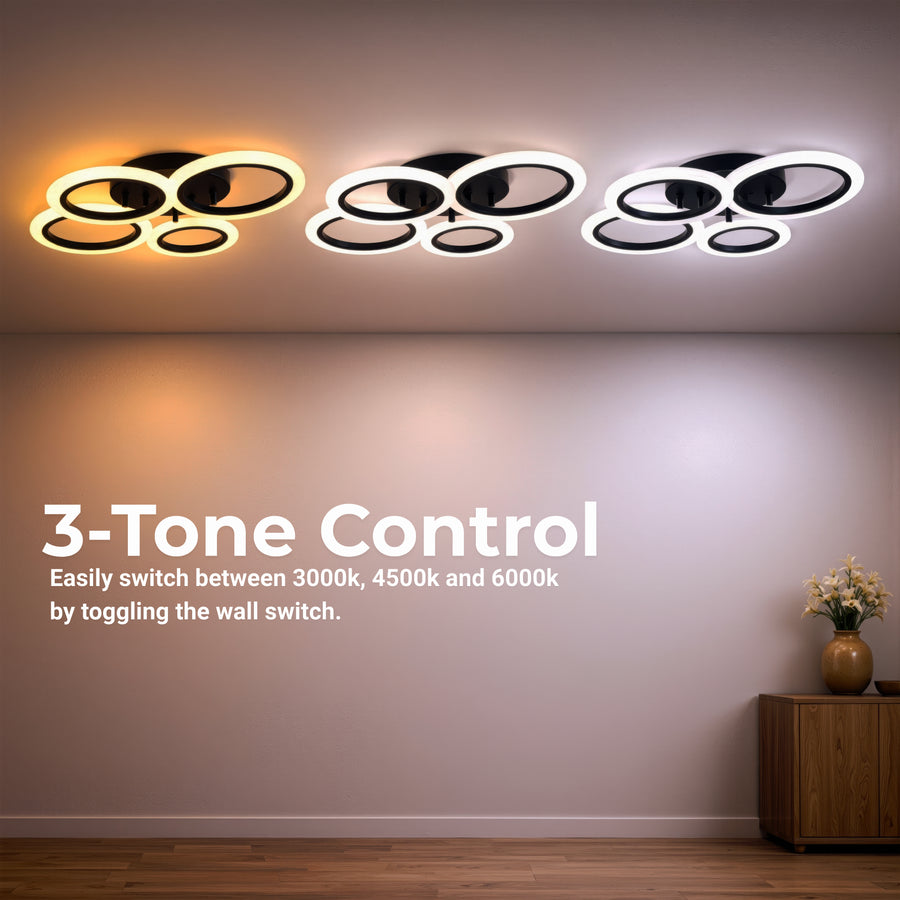 LED luster s diaľkovým ovládaním BETTY 44W, 4 kruhy, studené/teplé/neutrálne svetlo, stmievateľné, čierny