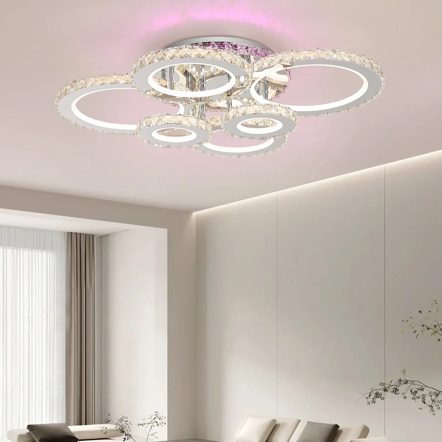 LUST LED Nova Rondoda s kryštálmi, 6 svetelných zdrojov, RGB, s diaľkovým ovládaním, 152 W, lesklý chróm