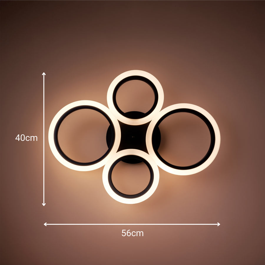 LED luster s diaľkovým ovládaním BETTY 44W, 4 kruhy, studené/teplé/neutrálne svetlo, stmievateľné, čierny