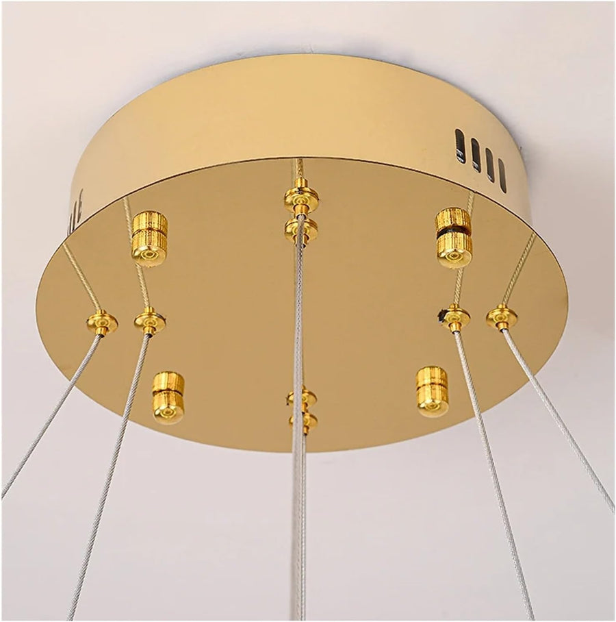 LED luster s diaľkovým ovládaním, LLC132/300+500GD, krištáľ a kov, 48W, 2 kruhy, stmievateľné, nastaviteľná výška, studené/teplé/neutrálne svetlo 3000K/4000K/6000K, Luxusné osvetlenie,