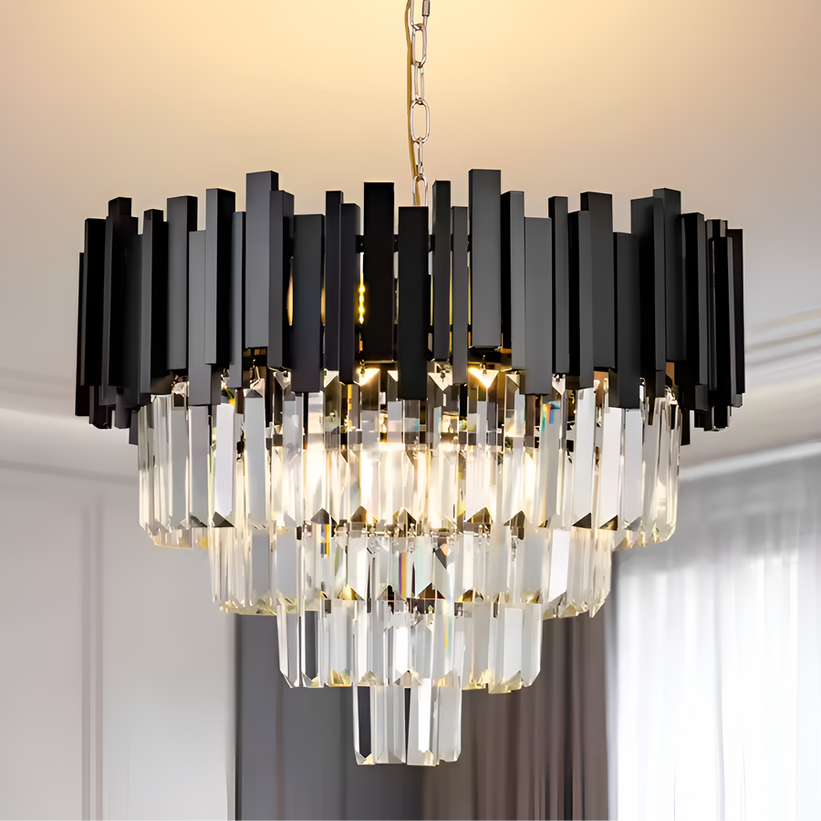 Krištáľový luster BLOIS Eleganza 8xE14, priemer 49 cm, čierny, nastaviteľná výška