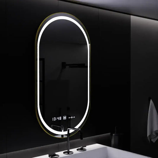Oválne LED zrkadlo, 50x80cm, Roven Marcello MotionGlow senzor, systém odhmlievania, hodiny a teplomer, stmievateľné