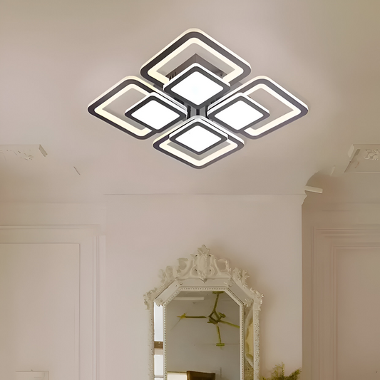 LED luster so sezamovým diaľkovým ovládaním, 77 W, 4 štvorce, studené/horúce/neutrálne svetlo, nestabilné, čierne