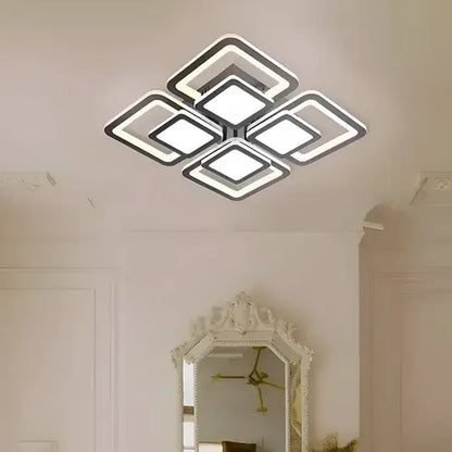 LED luster so sezamovým diaľkovým ovládaním, 77 W, 4 štvorce, studené/horúce/neutrálne svetlo, nestabilné, čierne