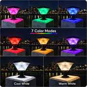 LED solárne svietidlo pre vonkajší stĺp KATTAKURGAN, 8W, teplé/studené/neutrálne svetlo + RGB, štvorcový tvar, hliník, čierne, stmievateľné