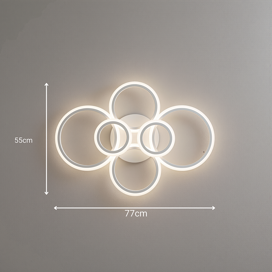 LED luster s diaľkovým ovládaním BETTY 82W, 6 kruhov, studené/teplé/neutrálne svetlo, stmievateľné, biela