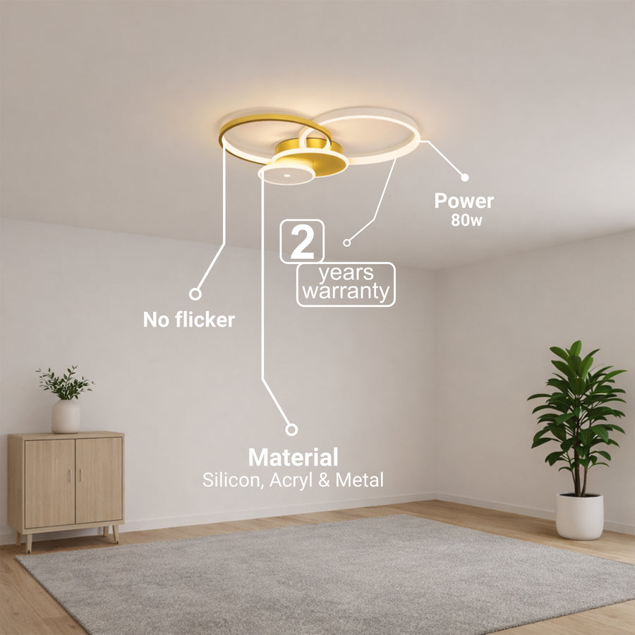 LED luster s diaľkovým ovládaním KILLIAN 80W, 4 kruhy, studené/teplé/neutrálne svetlo, stmievateľné, zlaté