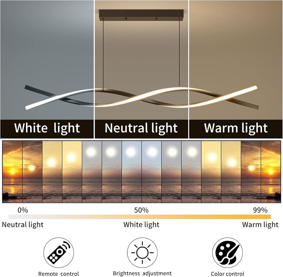 Závesný LED luster s diaľkovým ovládaním, FLUX, 27W, 115cm, studené/teplé/neutrálne svetlo 3000K/4000K/6000K, stmievateľné, čierny, nastaviteľná výška, kov a silikón