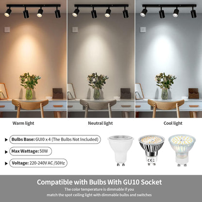 Moderný klasický luster, LC500/4BK s lineárnym projektorom, 4XGU10, kov, čierny