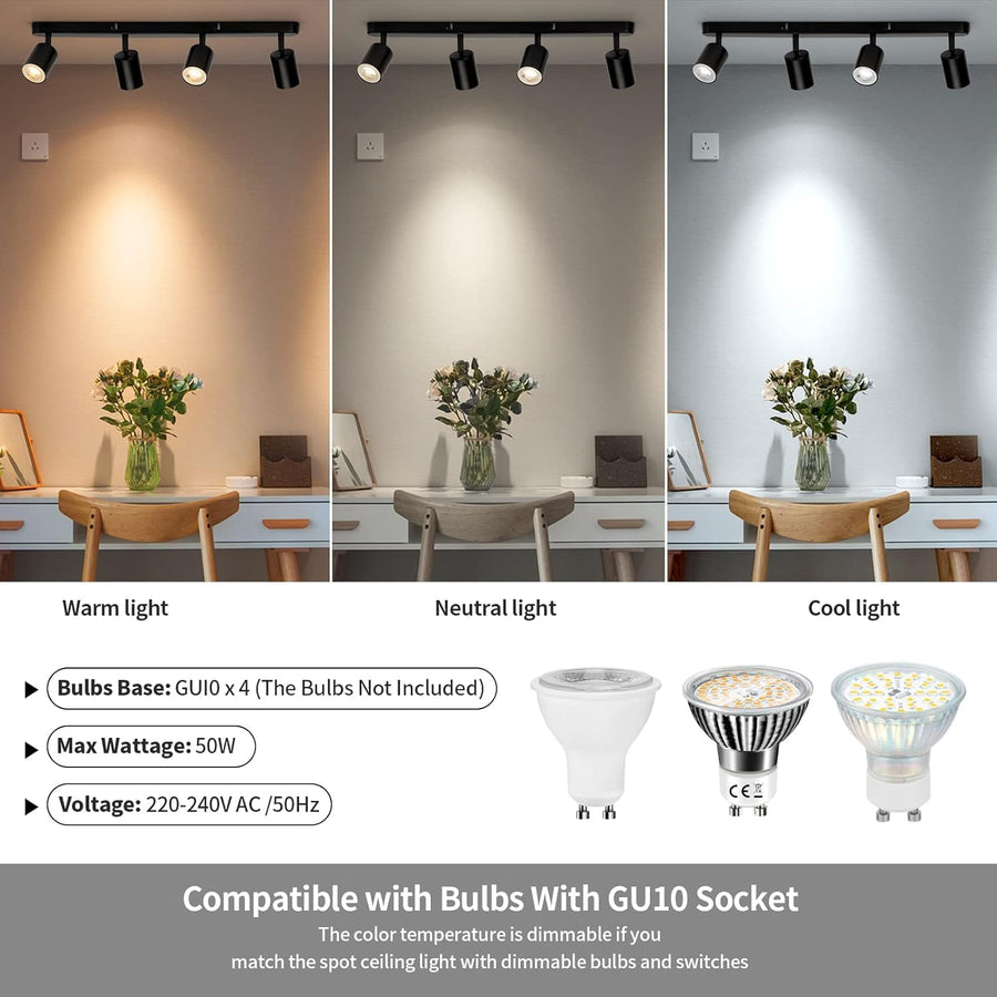 Moderný klasický luster, LC500/4BK s lineárnym projektorom, 4XGU10, kov, čierny