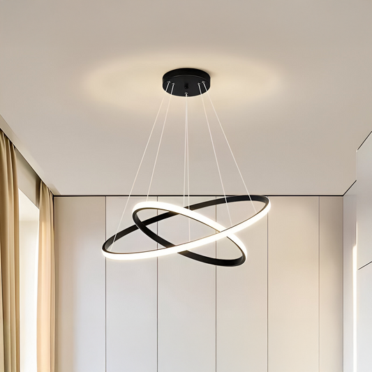 LED závesný luster RICCI 25W, 2 kruhy, studené/teplé/neutrálne svetlo, čierny, výškovo nastaviteľný