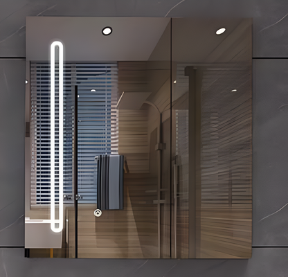 LED zrkadlo so skrinkou PLANO 80x70 cm biely dotykový senzor a úložný priestor