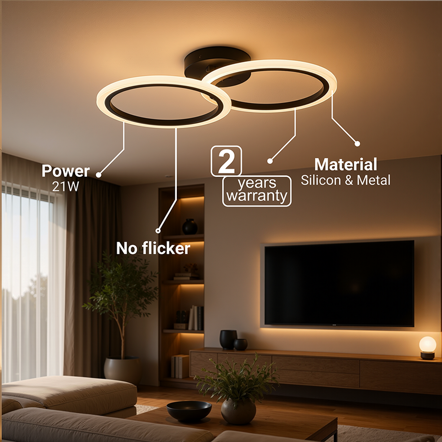 LED luster s diaľkovým ovládaním BETTY 27W, 2 kruhy, studené/teplé/neutrálne svetlo, stmievateľné, čierny